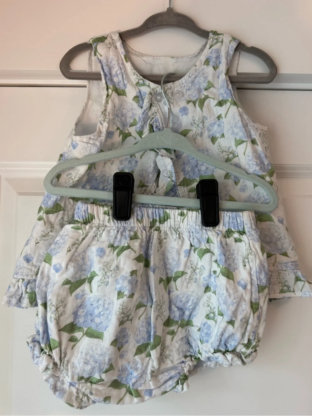 Stitchy Fish Hydrangea Blooms Two Piece Sleeveless Bloomers Set Purple Blue 3T